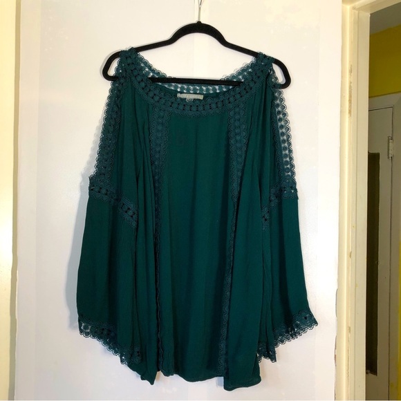 Valerie Stevens Emerald Green Cold Shoulder Peasant Blouse - Picture 1 of 12